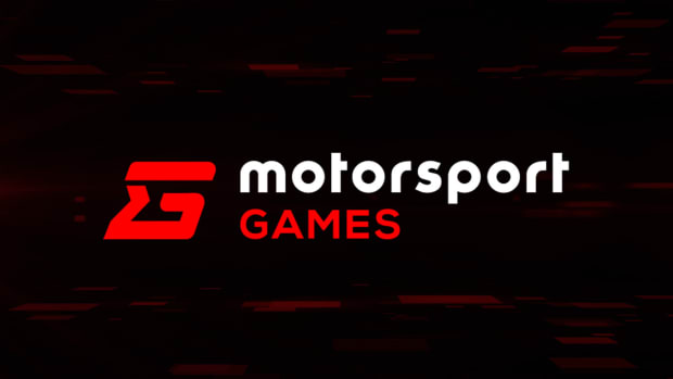 Motorsport Games logo in red and white on a dark red to black background.